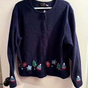Croft & Barrow Navy Cardigan with Holiday Embroidery